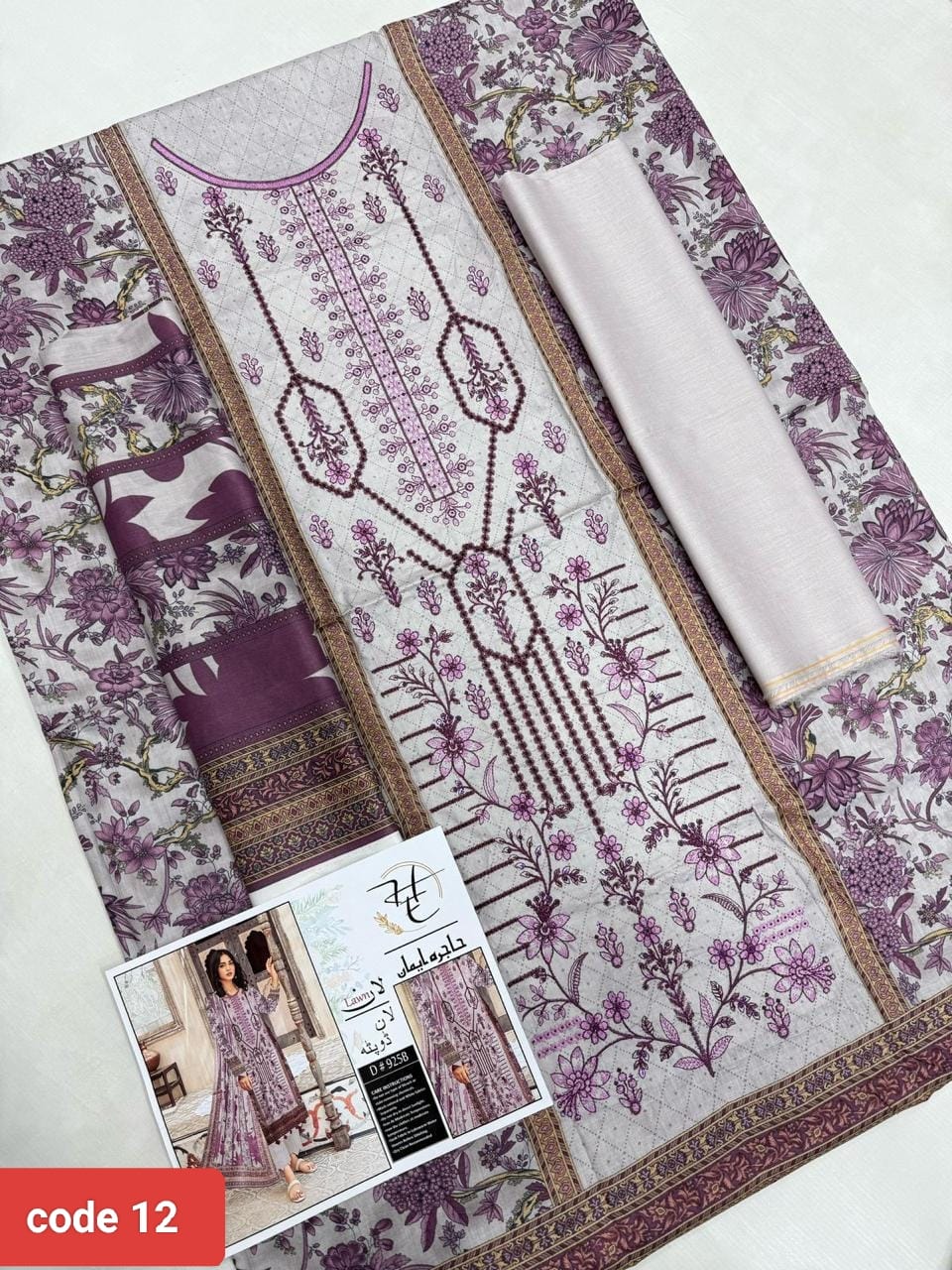 3Pic Embroiderd Suit- 12