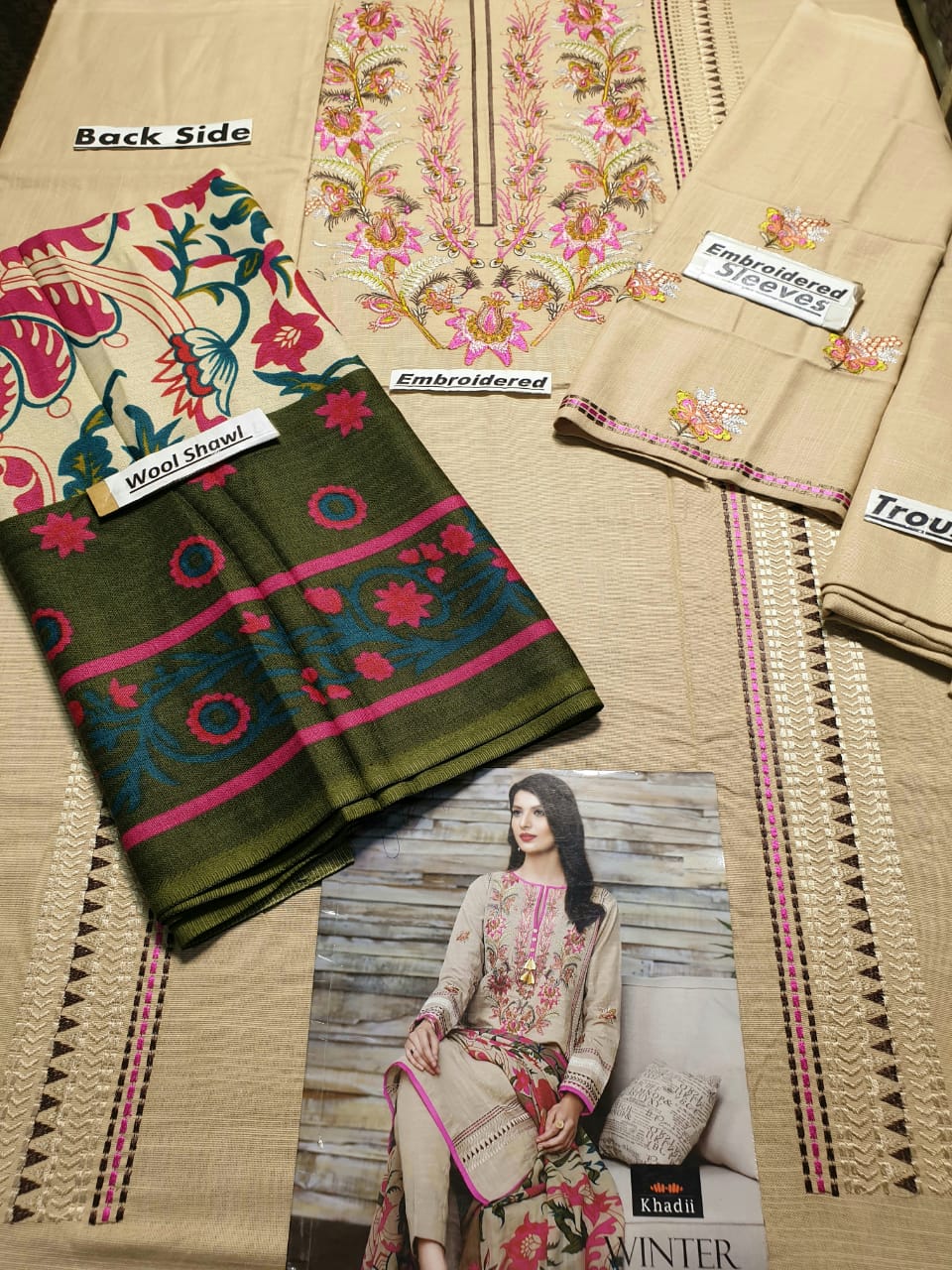 Khaadi 16701 Skin Dhanak Embroidered three piece